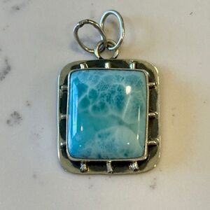 Large Natural Larimar Sterling Silver Pendant.